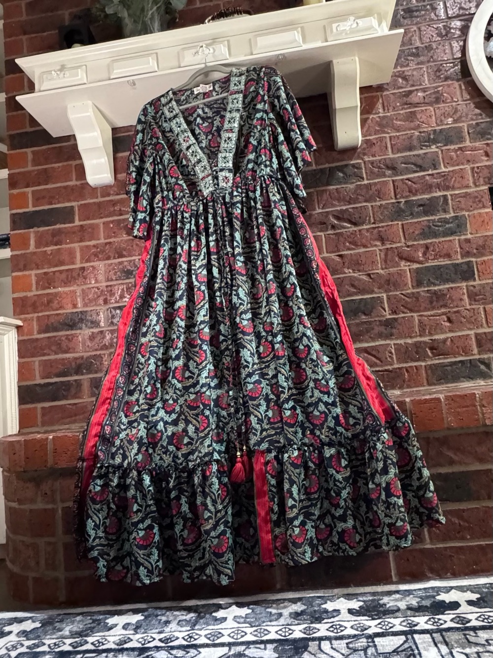 Dress Naoo Boho Tiered Maxi Dress Red Navy 1X